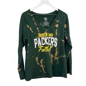 Junk Food Clothing Green Bay Packers Bleach Dyed Long Sleeve Shirt Size XL
